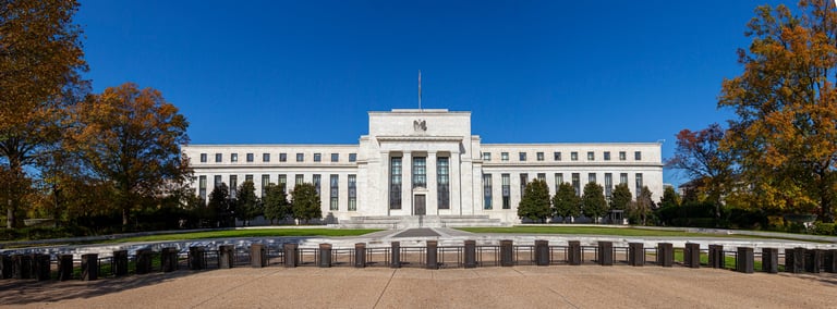 Panoramic view of the Marriner S. Eccles Federal Reserve Board Building in Washington DC